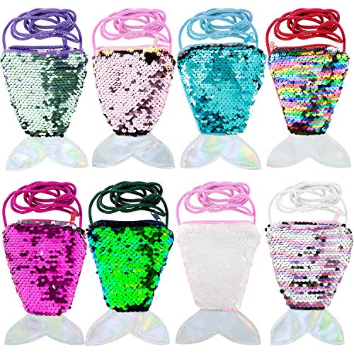 MOOKLIN ROAM 8pcs Niño Monederos de Cola de Sirena Bolsas de Compra Tarjeteros Bolsos Mano Mini Bandolera Carteras con Lentejuelas Regalo Cumpleaños para Mujeres Niñas pequeñas Fiestas y Vacaciones