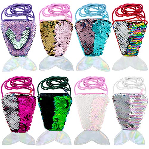 MOOKLIN ROAM 8pcs Niño Monederos de Cola de Sirena Bolsas de Compra Tarjeteros Bolsos Mano Mini Bandolera Carteras con Lentejuelas Regalo Cumpleaños para Mujeres Niñas pequeñas Fiestas y Vacaciones