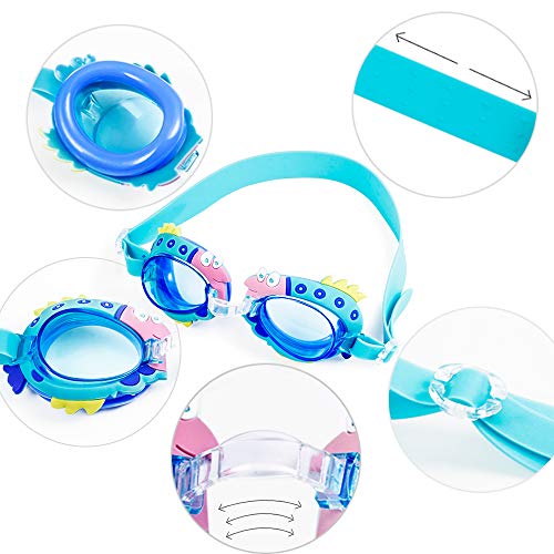 MOOKLIN ROAM Gafas de Natación Infantil, 2pcs Antiniebla Gafas para Nadar Antigoteo Protección UV sin Fugas incluir Enchufe de oído y Clip de Nariz Ajustable para Niñas, Niños, Juventud Edad 3 – 13