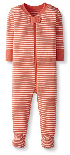 Moon and Back de Hanna Andersson - Pijama de una pieza con pies hecho de algodón orgánico para bebé, Coral, 6-12 messes (67-72 CM)
