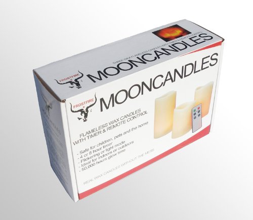 Mooncandles - Juego de velas con temporizador y control remoto (cera, funcionan con pilas,3 unidades)