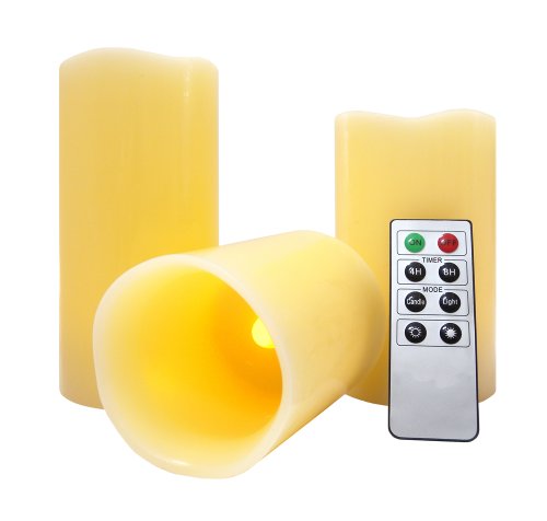 Mooncandles - Juego de velas con temporizador y control remoto (cera, funcionan con pilas,3 unidades)