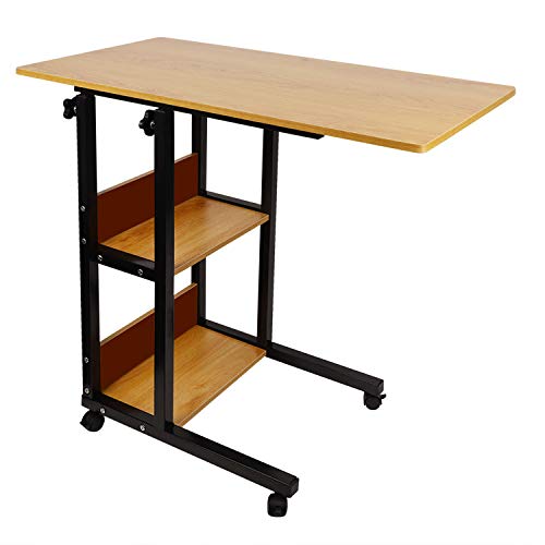 Moonlove - Mesa para ordenador portátil con 2 estantes de almacenamiento, cama de hospital, mesa de comedor con ruedas, sofá y sillón de lectura, mesa de lectura para el hogar con ruedas