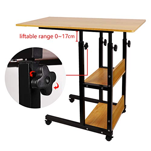 Moonlove - Mesa para ordenador portátil con 2 estantes de almacenamiento, cama de hospital, mesa de comedor con ruedas, sofá y sillón de lectura, mesa de lectura para el hogar con ruedas