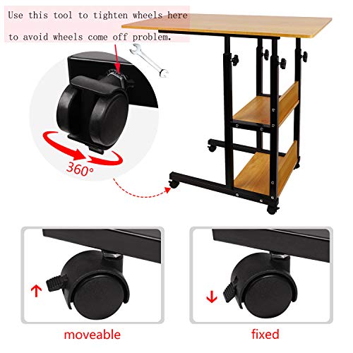 Moonlove - Mesa para ordenador portátil con 2 estantes de almacenamiento, cama de hospital, mesa de comedor con ruedas, sofá y sillón de lectura, mesa de lectura para el hogar con ruedas