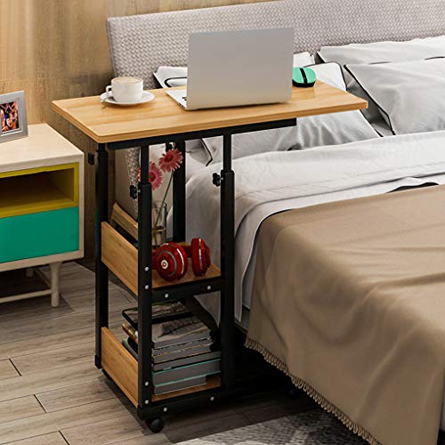 Moonlove - Mesa para ordenador portátil con 2 estantes de almacenamiento, cama de hospital, mesa de comedor con ruedas, sofá y sillón de lectura, mesa de lectura para el hogar con ruedas