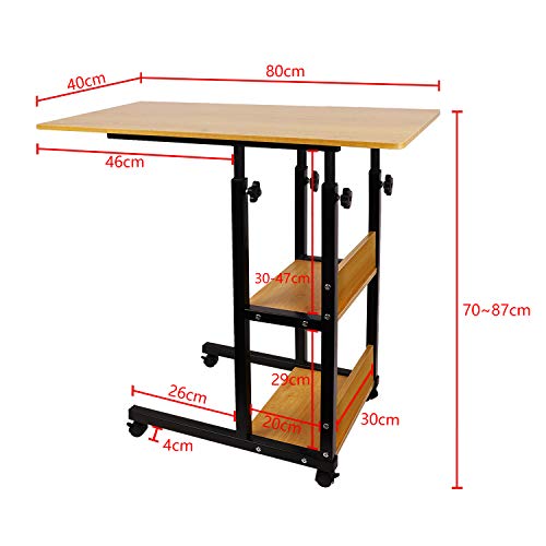 Moonlove - Mesa para ordenador portátil con 2 estantes de almacenamiento, cama de hospital, mesa de comedor con ruedas, sofá y sillón de lectura, mesa de lectura para el hogar con ruedas