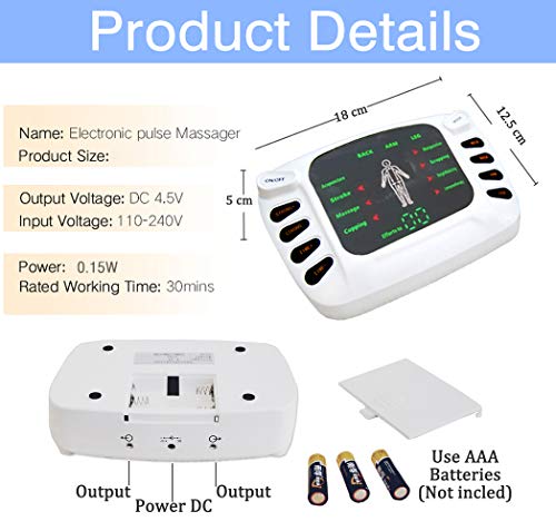 Moonssy Electroestimulador Muscular, Masajeador y estimulador de pulsos TENS/EMS, Reduce Dolor de Espalda, Cuello, Codo, Hombro, Nervio, Pantalla LCD, 2 Canales