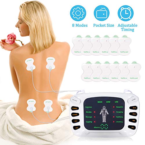 Moonssy Electroestimulador Muscular, Masajeador y estimulador de pulsos TENS/EMS, Reduce Dolor de Espalda, Cuello, Codo, Hombro, Nervio, Pantalla LCD, 2 Canales