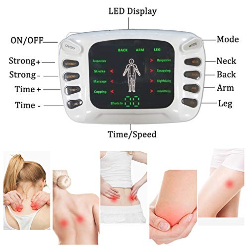 Moonssy Electroestimulador Muscular, Masajeador y estimulador de pulsos TENS/EMS, Reduce Dolor de Espalda, Cuello, Codo, Hombro, Nervio, Pantalla LCD, 2 Canales