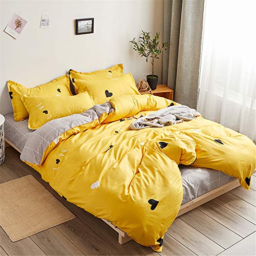 Morbuy Juego de Ropa de Cama de 4 Piezas Microfibra Juego de Fundas de Edredón con 1 Funda Nórdica y 1 Sábana encimera 2 Funda de Almohada (Cama 135/140-180x220cm/1.8M,Corazon Amarillo)