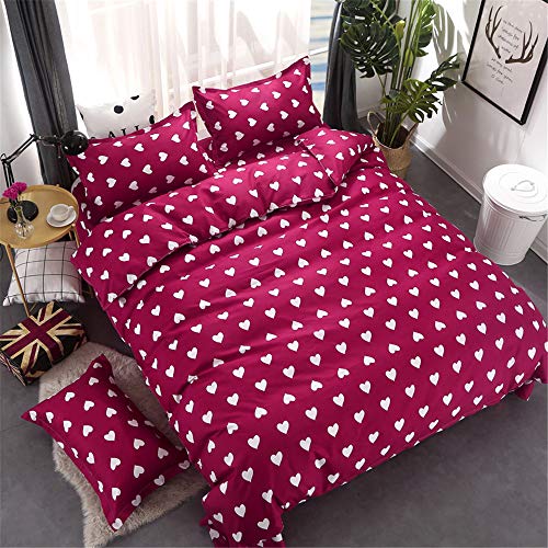 Morbuy Juego de Ropa de Cama de 4 Piezas Microfibra Juego de Fundas de Edredón con 1 Funda Nórdica y 1 Sábana encimera 2 Funda de Almohada (Cama 90-150x200cm/1.5M,Corazon Rojo)