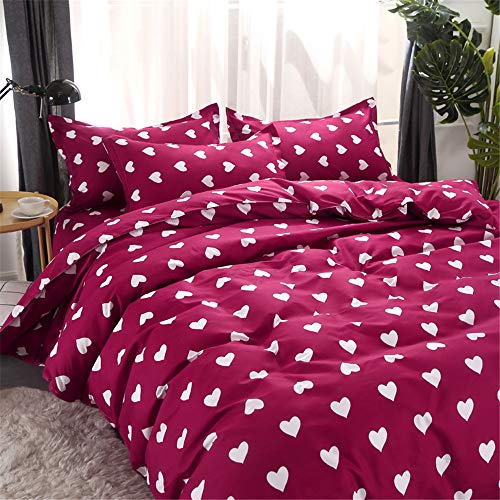 Morbuy Juego de Ropa de Cama de 4 Piezas Microfibra Juego de Fundas de Edredón con 1 Funda Nórdica y 1 Sábana encimera 2 Funda de Almohada (Cama 90-150x200cm/1.5M,Corazon Rojo)