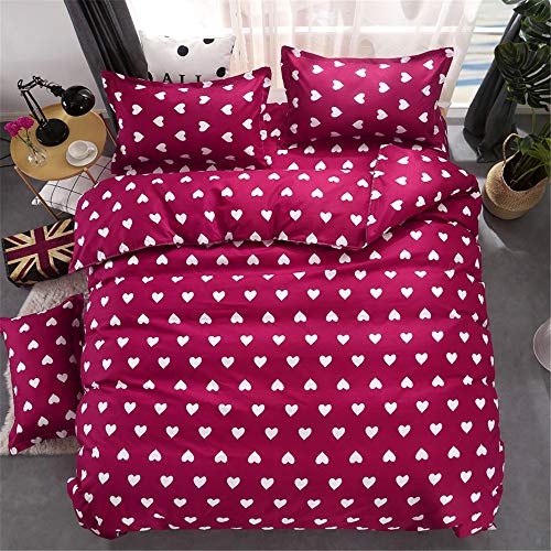 Morbuy Juego de Ropa de Cama de 4 Piezas Microfibra Juego de Fundas de Edredón con 1 Funda Nórdica y 1 Sábana encimera 2 Funda de Almohada (Cama 90-150x200cm/1.5M,Corazon Rojo)