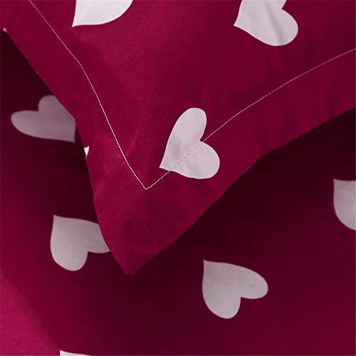 Morbuy Juego de Ropa de Cama de 4 Piezas Microfibra Juego de Fundas de Edredón con 1 Funda Nórdica y 1 Sábana encimera 2 Funda de Almohada (Cama 90-150x200cm/1.5M,Corazon Rojo)