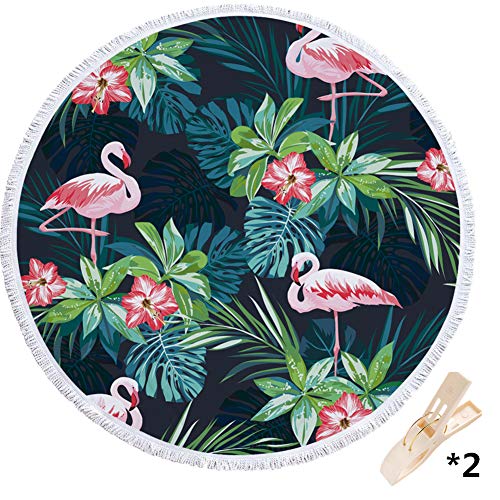 Morbuy Toalla de Playa Redonda Flamencos, Grande Mujer Hombre Niña Multi-Funcional para Toalla Yoga Acampar Picnic Mantel Decoración Beach Towel Blanket Tapiz de Pared Manta