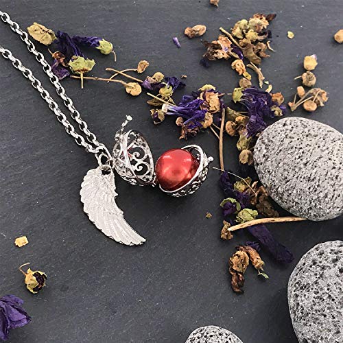 Morella Collar ángel de la Guarda de Acero Inoxidable 70 cm con Colgante alas de ángel y Bola de resonancia de Color Lila Ø 16 mm para Damas en Bolsa para Joyas