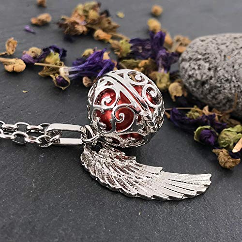 Morella Collar ángel de la Guarda de Acero Inoxidable 70 cm con Colgante alas de ángel y Bola de resonancia de Color Lila Ø 16 mm para Damas en Bolsa para Joyas