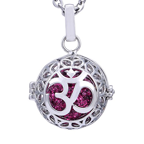 Morella Collar de Acero Inoxidable 70 cm con Colgante Mantra Om y Bola de resonancia de circonita de Color Rosa Ø 16 mm para Damas en Bolsa para Joyas