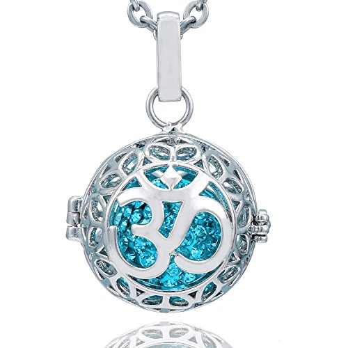 Morella Collar de Acero Inoxidable 70 cm con Colgante Mantra Om y Bola de resonancia de circonita de Color Turquesa Ø 16 mm para Damas en Bolsa para Joyas
