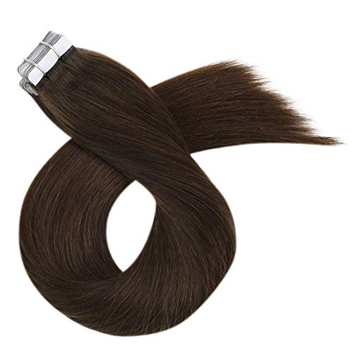 Moresoo 20Pulgadas/50cm Skin Weft Tape in Extensiones de Cabello Humano Brasileño Remy #4 Marrón Medio Extensiones Cinta Adhesiva de Pelo Natural 50g/20pcs
