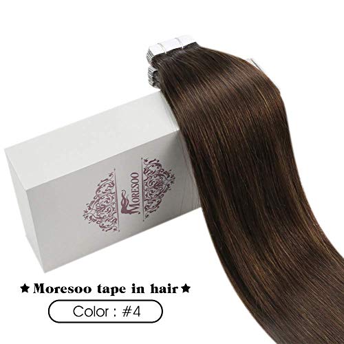Moresoo 20Pulgadas/50cm Skin Weft Tape in Extensiones de Cabello Humano Brasileño Remy #4 Marrón Medio Extensiones Cinta Adhesiva de Pelo Natural 50g/20pcs