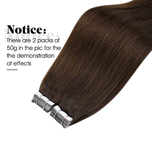 Moresoo 20Pulgadas/50cm Skin Weft Tape in Extensiones de Cabello Humano Brasileño Remy #4 Marrón Medio Extensiones Cinta Adhesiva de Pelo Natural 50g/20pcs