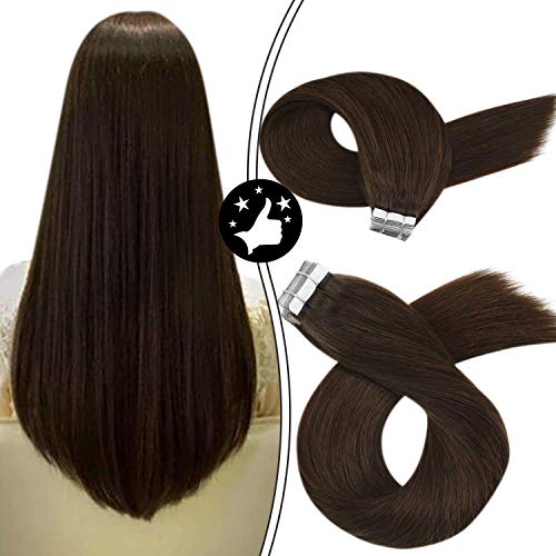 Moresoo 20Pulgadas/50cm Skin Weft Tape in Extensiones de Cabello Humano Brasileño Remy #4 Marrón Medio Extensiones Cinta Adhesiva de Pelo Natural 50g/20pcs