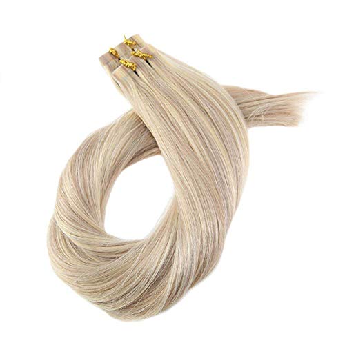 Moresoo Blonde Tape in Extensiones Adhesivas Pelo Natural 14 Pulgadas 100% Real Remy Seamless Skin Weft Tape in Hair Extensions Rubio P18/613 40g 20 Pcs