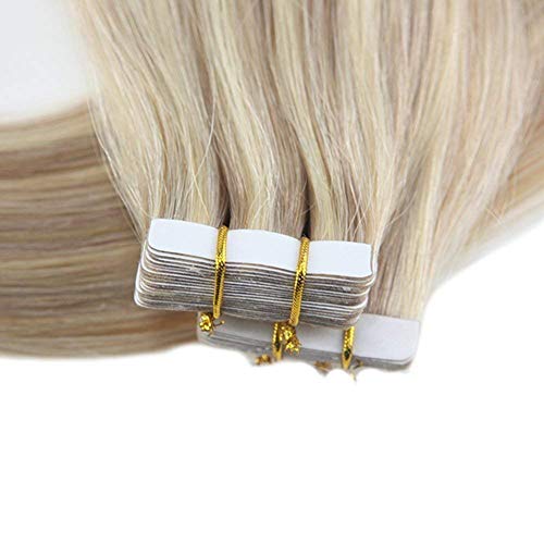 Moresoo Blonde Tape in Extensiones Adhesivas Pelo Natural 14 Pulgadas 100% Real Remy Seamless Skin Weft Tape in Hair Extensions Rubio P18/613 40g 20 Pcs