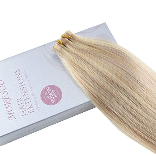 Moresoo Blonde Tape in Extensiones Adhesivas Pelo Natural 14 Pulgadas 100% Real Remy Seamless Skin Weft Tape in Hair Extensions Rubio P18/613 40g 20 Pcs
