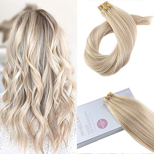 Moresoo Blonde Tape in Extensiones Adhesivas Pelo Natural 14 Pulgadas 100% Real Remy Seamless Skin Weft Tape in Hair Extensions Rubio P18/613 40g 20 Pcs