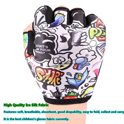 Morethan Guantes de Ciclismo niñas y niños para Bicicleta, Corto Dedo para Primavera Verano Otoño, Edad 4 5 6 7 8 9 10 11 12, Protección de Manos Suave, cómoda, Duradera, Segura (XS (for Age 4-8)