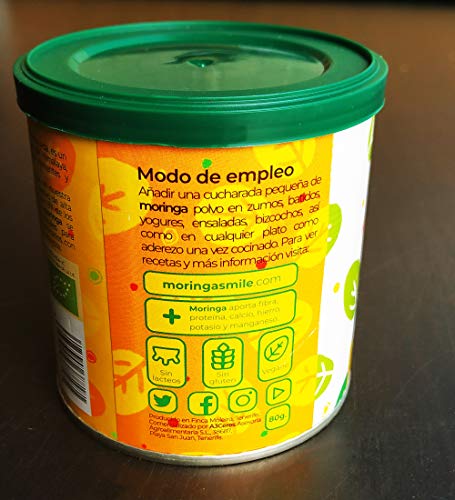 Moringa Ecologica Premium en Polvo - El arbol de la Vida - Superalimento, 22 beneficios para la salud, Proyecto Solidario en Africa (1 BOTE 80g)