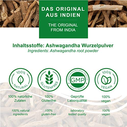 MoriVeda® - Ashwagandha Powder 250g (Calidad superior, 100% natural) - Cereza de invierno, Withania Somnifera, Ginseng indio - Polvo de raíz de MoriVeda (1x250g)