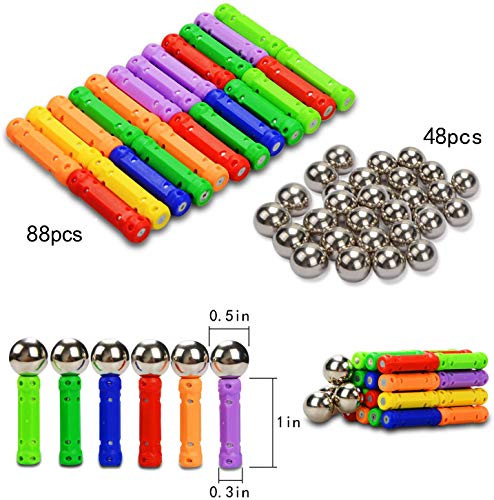 Morkka Palos magnéticos, Palos magnéticos y Bolas Set 136PCS, Palos de construcción magnéticos, Juguetes magnéticos de construcción, Juguetes magnéticos Palos Juguetes educativos para niños