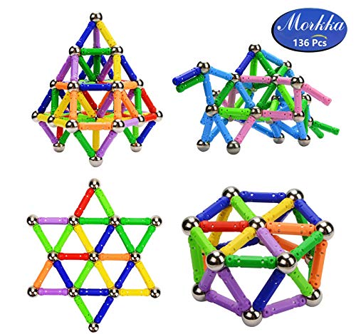 Morkka Palos magnéticos, Palos magnéticos y Bolas Set 136PCS, Palos de construcción magnéticos, Juguetes magnéticos de construcción, Juguetes magnéticos Palos Juguetes educativos para niños