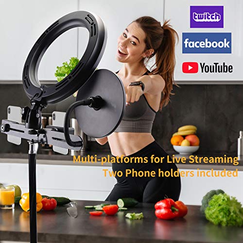 Morpilot Anillo de Luz LED Ring Light 10 Pulgadas Aro de Luz con Trípode Soporte Movil y Espejo, 3 Modos de Luces, 3200-5600K para Selfie Maquillaje Fotografia Youtube Tik Tok Videos