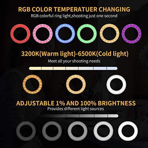 Morpilot Anillo de Luz LED Ring Light 10 Pulgadas Aro de Luz con Trípode Soporte Movil y Espejo, 3 Modos de Luces, 3200-5600K para Selfie Maquillaje Fotografia Youtube Tik Tok Videos