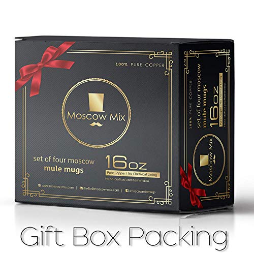 Moscow Mule - Juego de 2 tazas de cobre macizo hechas a mano para cóctel de mola de Moscú - 16 onzas - Vaso de chupito incluido - Juego de regalo (recto)