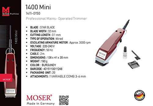 Moser 1400 Mini - Cortapelos, Color Burdeos