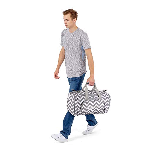 MOSISO Bolsas de Gimnasio Tejido de Poliéster Plegable de Viaje Durante la Noche Duffels Ligero Deportivo Deportes Camping Hombro Bolso para Hombres y Mujeres, Chevron Gris
