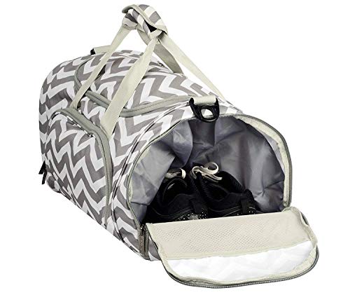 MOSISO Bolsas de Gimnasio Tejido de Poliéster Plegable de Viaje Durante la Noche Duffels Ligero Deportivo Deportes Camping Hombro Bolso para Hombres y Mujeres, Chevron Gris