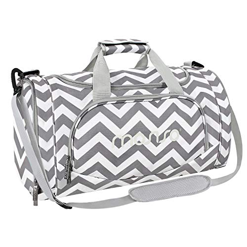 MOSISO Bolsas de Gimnasio Tejido de Poliéster Plegable de Viaje Durante la Noche Duffels Ligero Deportivo Deportes Camping Hombro Bolso para Hombres y Mujeres, Chevron Gris