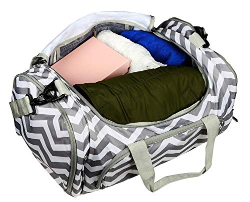 MOSISO Bolsas de Gimnasio Tejido de Poliéster Plegable de Viaje Durante la Noche Duffels Ligero Deportivo Deportes Camping Hombro Bolso para Hombres y Mujeres, Chevron Gris