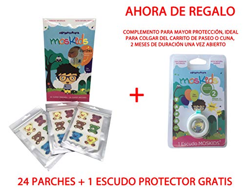 MOSKIDS SUPER PARCHES ANTIMOSQUITOS 24 UDS + 1 ESCUDO PROTECTOR DE REGALO