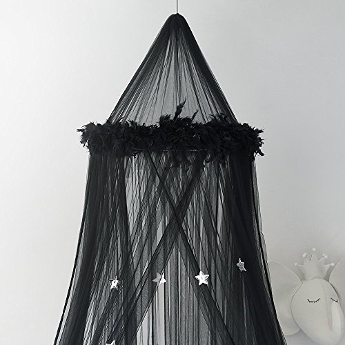 Mosquiteras Dosel para Camas Bebé Mosquitera Anti-mosquitos Decoración infantil de techo Dormitorio Accesorios para Cama Diseño de Pluma de Sueño, Color Negro