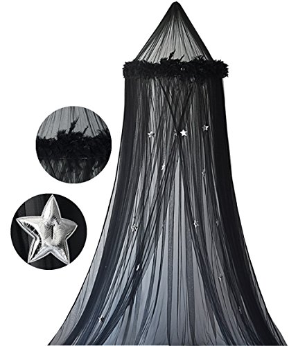 Mosquiteras Dosel para Camas Bebé Mosquitera Anti-mosquitos Decoración infantil de techo Dormitorio Accesorios para Cama Diseño de Pluma de Sueño, Color Negro