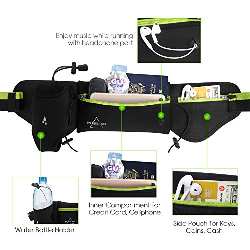 MOSSLIAN Running Belt, Sports Riñonera con Botella de Agua Sports Running Fitness Deportes y Aire Libre para Teléfonos Móviles Elastic para Mujeres y Hombres Verde
