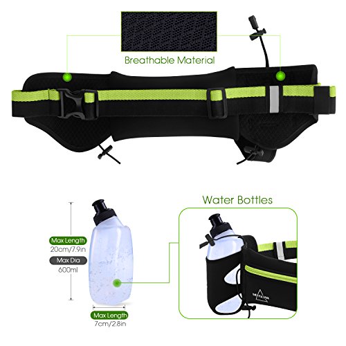 MOSSLIAN Running Belt, Sports Riñonera con Botella de Agua Sports Running Fitness Deportes y Aire Libre para Teléfonos Móviles Elastic para Mujeres y Hombres Verde